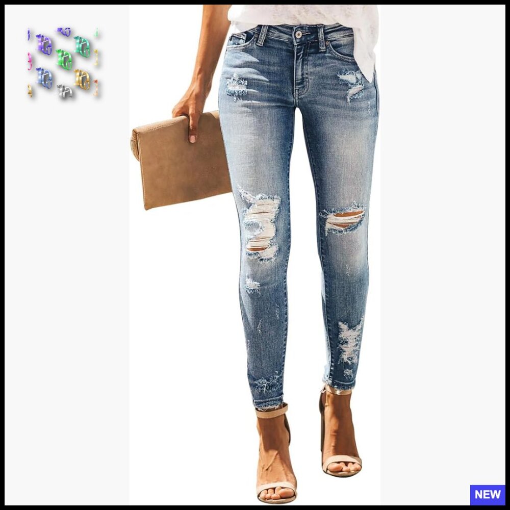 Ripped Skinny Jeans Distressed Stretchy Denim Pants Classic Chic Y2k